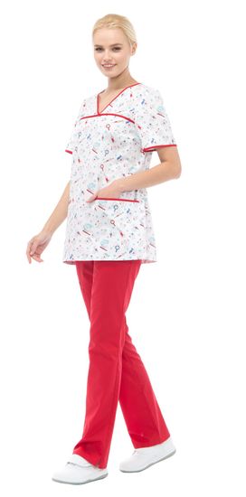 Блуза женская "Зубки" LF2111 (белый/красный)