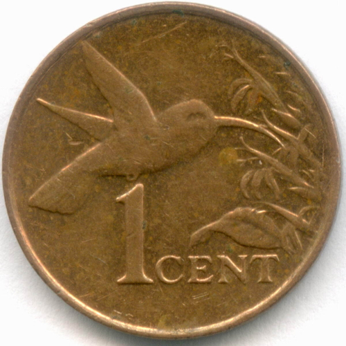 1 цент 2008 год. Тринидад и Тобаго. Колибри. Бронза, диаметр 17.76 мм. VF-XF