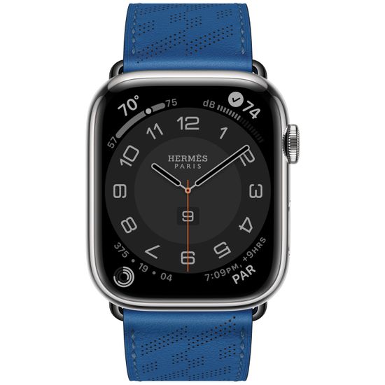 Apple Watch Hermès 45mm Silver Stainless Steel Case with H Diagonal Single Tour Bleu de France