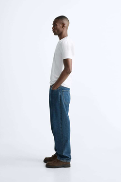 ZARA БАЗОВАЯ ФУТБОЛКА С V-ОБРАЗНЫМ ВЫРЕЗОМ, БЕЛЫЙ