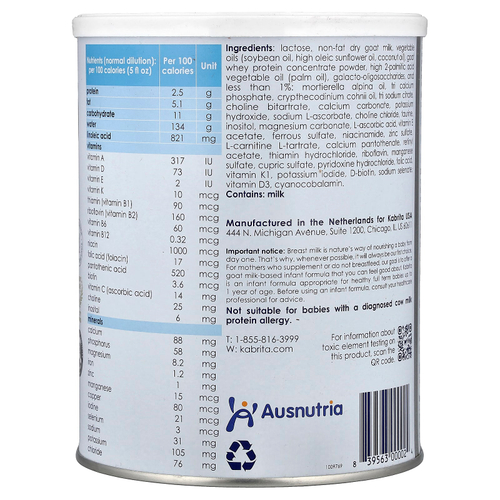 Kabrita, Goat Milk-Based Infant Formula Powder With Iron, 0-12 M, 28 oz (800 g)