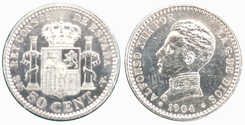 Испания 50 сентимо, 1904 Король Альфонсо XIII XF