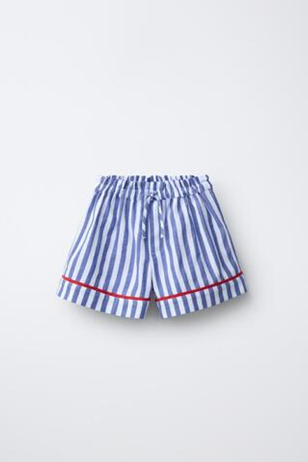 ZARA ШОРТЫ-БЕРМУДЫ В ПОЛОСКУ С КОНТРАСТНЫМИ КАНТАМИ, СИНИЙ