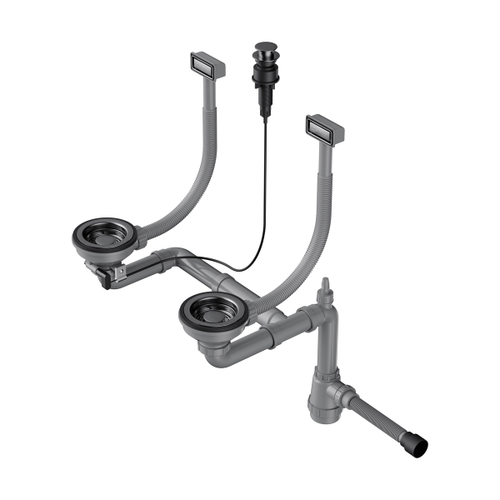 Арматура с клапаном-автоматом для двухчашевых моек с прямоугольными переливами Omoikiri WK-2-A-GM