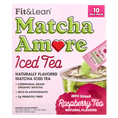 Fit & Lean, Чай со льдом Matcha Amore, малиновый чай, 10 пакетиков в стиках по 4,5 г (0,16 унции)