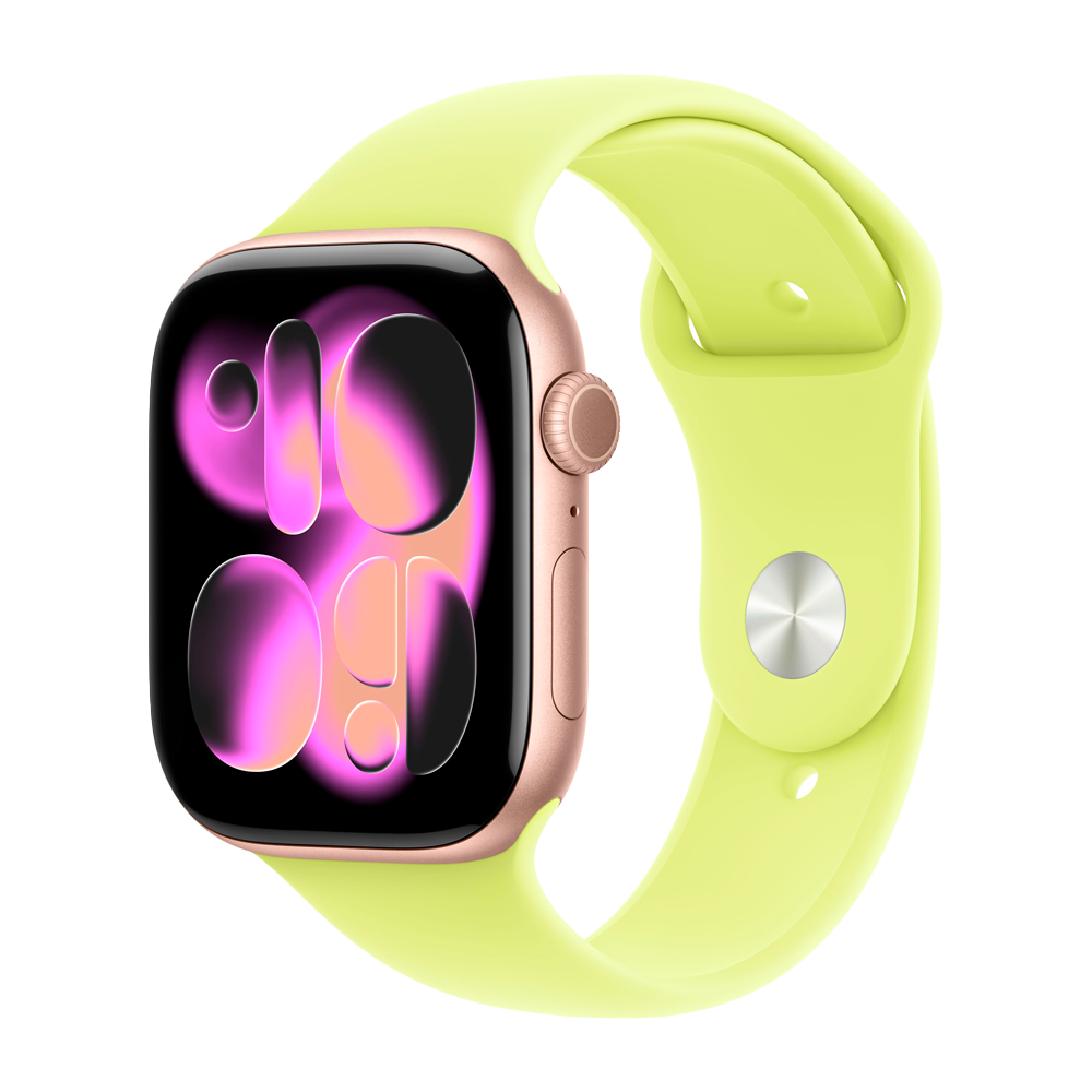 Умные часы Apple Watch Series 11 GPS, 46mm, Rose Gold Aluminium Case with Neon Yellow Sport Band, M/L