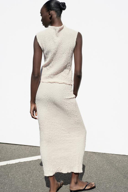 ZARA ЮБКА МИДИ СТРУКТУРНАЯ, ЭКРЮ