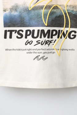 ZARA ФУТБОЛКА С ФОТОПРИНТОМ СЕРФИНГ, ЭКРЮ