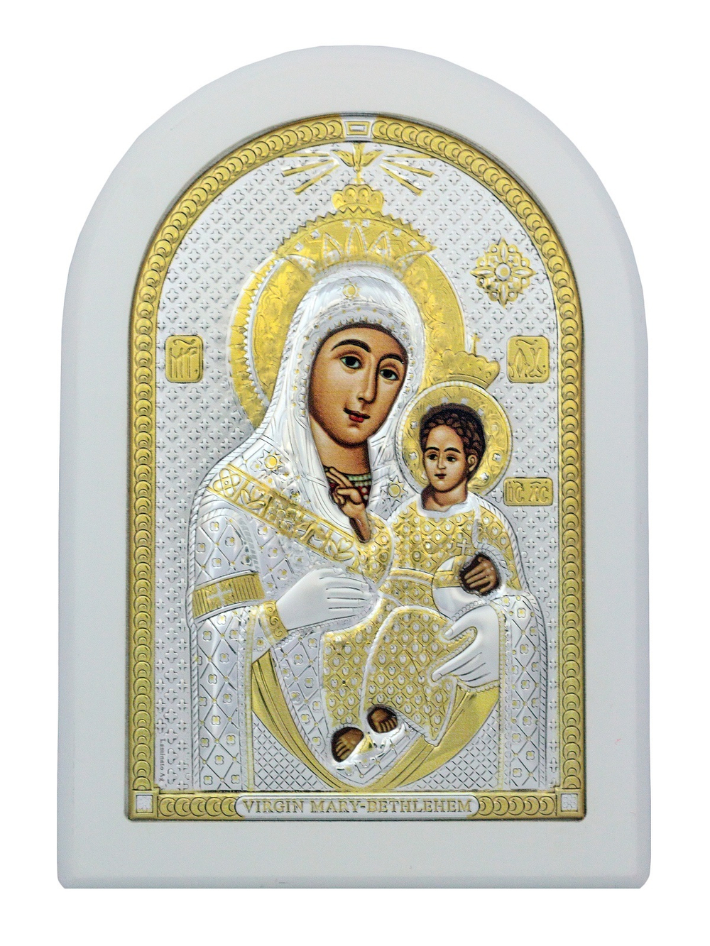 Вифлеемская БМ, икона арочная, белое дерево 120х160