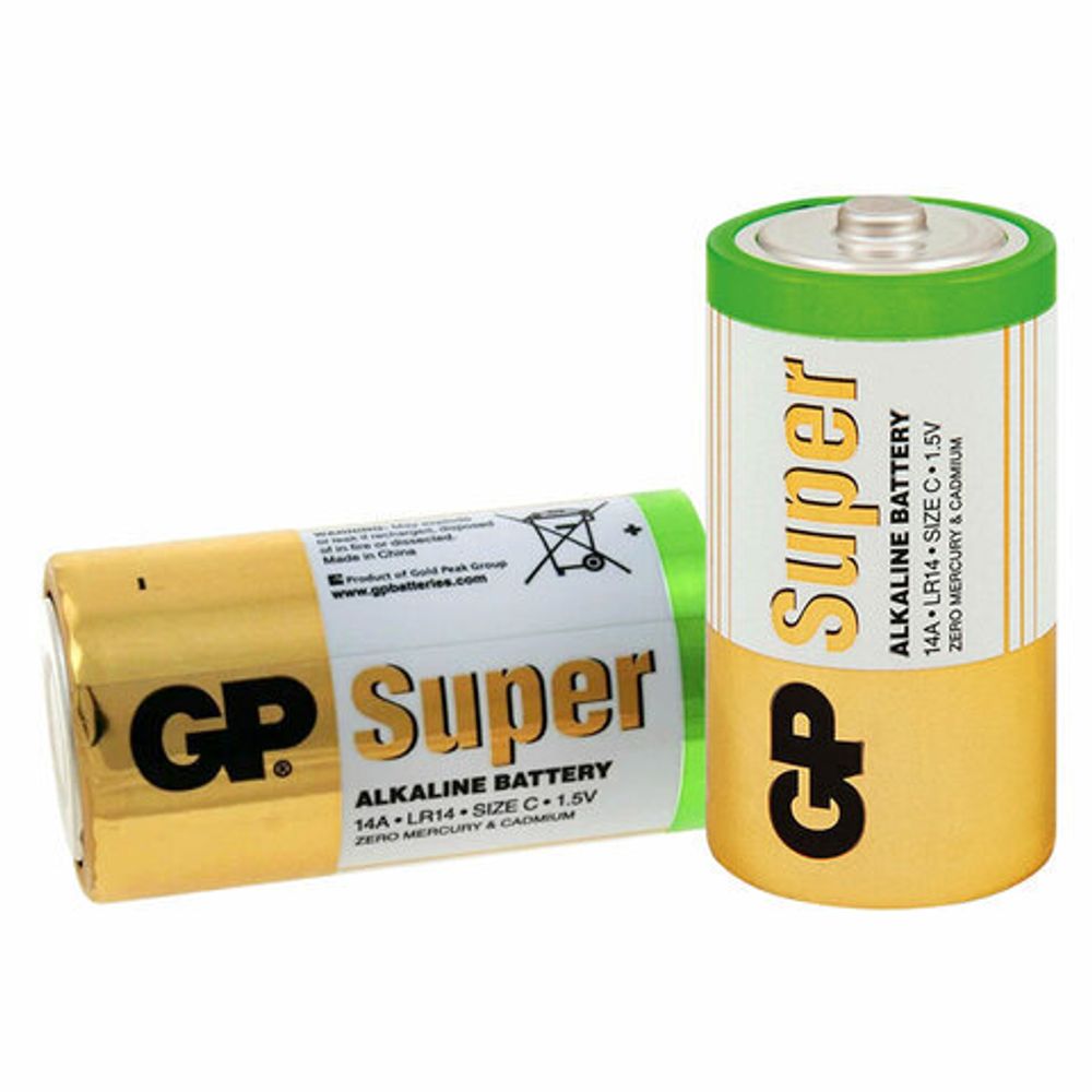 Батарейки GP Super, С (LR14, 14А), алкалиновые, КОМПЛЕКТ 2 шт., в пленке, 14A-OS2