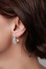 Серьги пусеты полукольца прозрачные кристаллы, оттенок золото