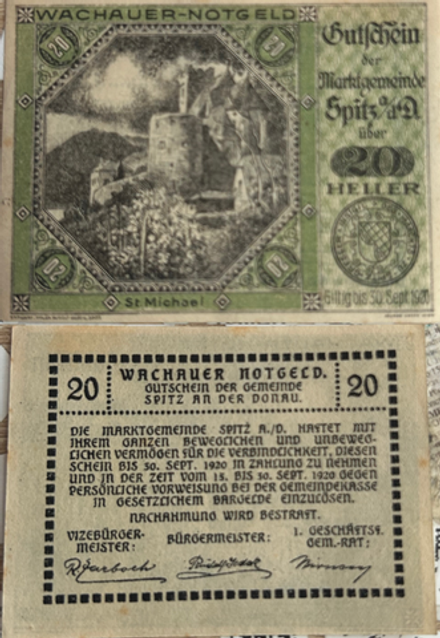 Австрия 20 геллеров 1920 Вахау aUNC