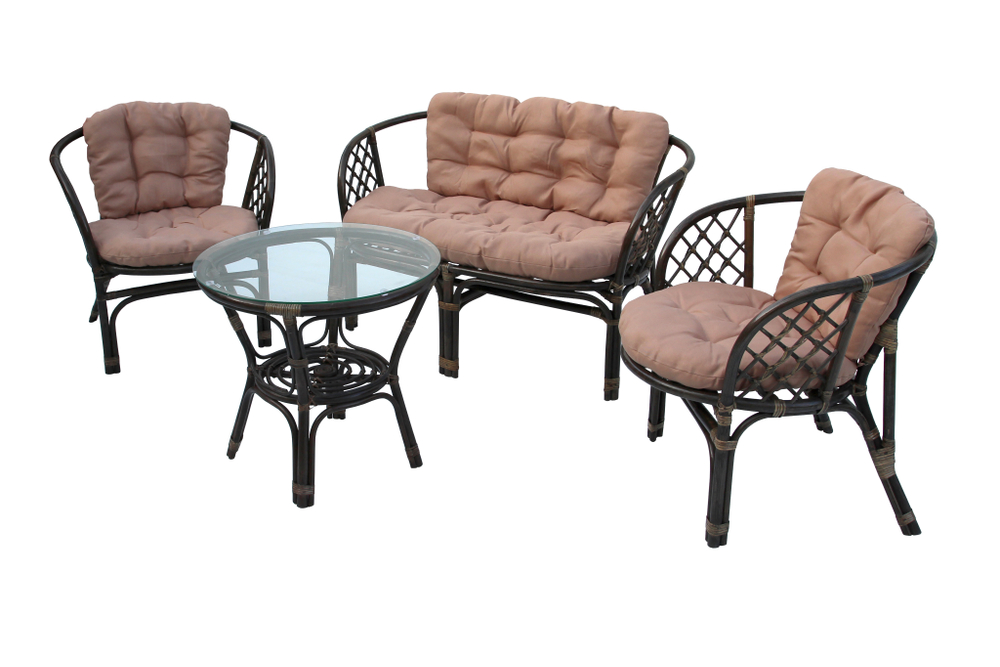 Набор мебели Багамы  арт.CV-B01C коричневый, бежевый (диван+2кресла+стол (2 уп.), каркас коричн., подушки бежевые) "Garden story"