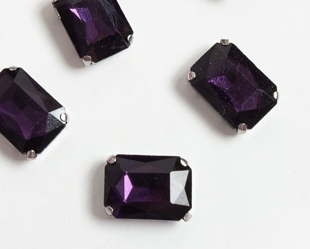 Стразы пришивные стекло в оправе "Прямоугольник", р. 18х13 мм, темно-сиреневый