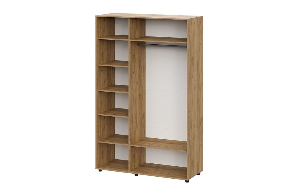 Шкаф для одежды распашной с зеркалом и полками Дуб Золотой/Белый Матовый 140х56х220