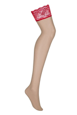 Чулки Lovica с широкой кружевной резинкой (Размер: S-M) (Цвет: бежевый с красным)