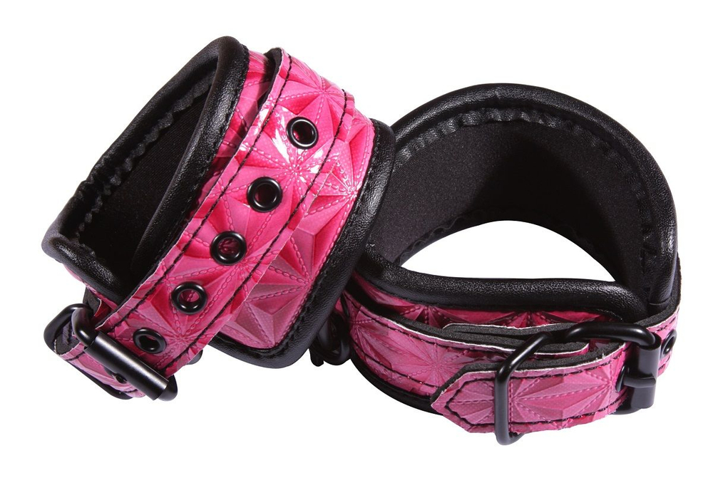 Розовые оковы на ноги Sinful Ankle Cuffs (Цвет: розовый с черным)
