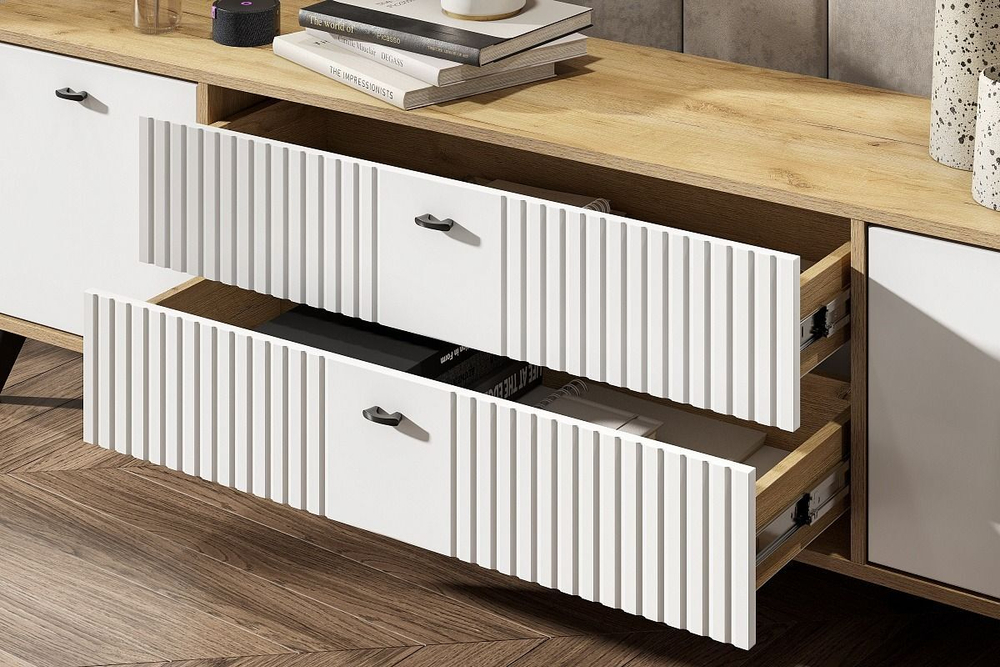 Тумба под телевизор напольная Дуб Золотой/Олива Софт 180х40х53