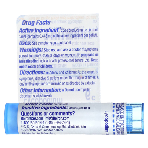 Boiron, Lycopodium Clavatum, 6C, от вздутия живота и газообразования, прибл. 80 гранул