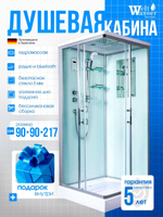 Душевая кабина WeltWasser без силикона (90х90) прозрачное стекло, поддон низкий, крыша, гидромассаж