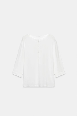 ZARA ХЛОПКОВАЯ ФУТБОЛКА С КРУГЛЫМ ВЫРЕЗОМ, БЕЛЫЙ