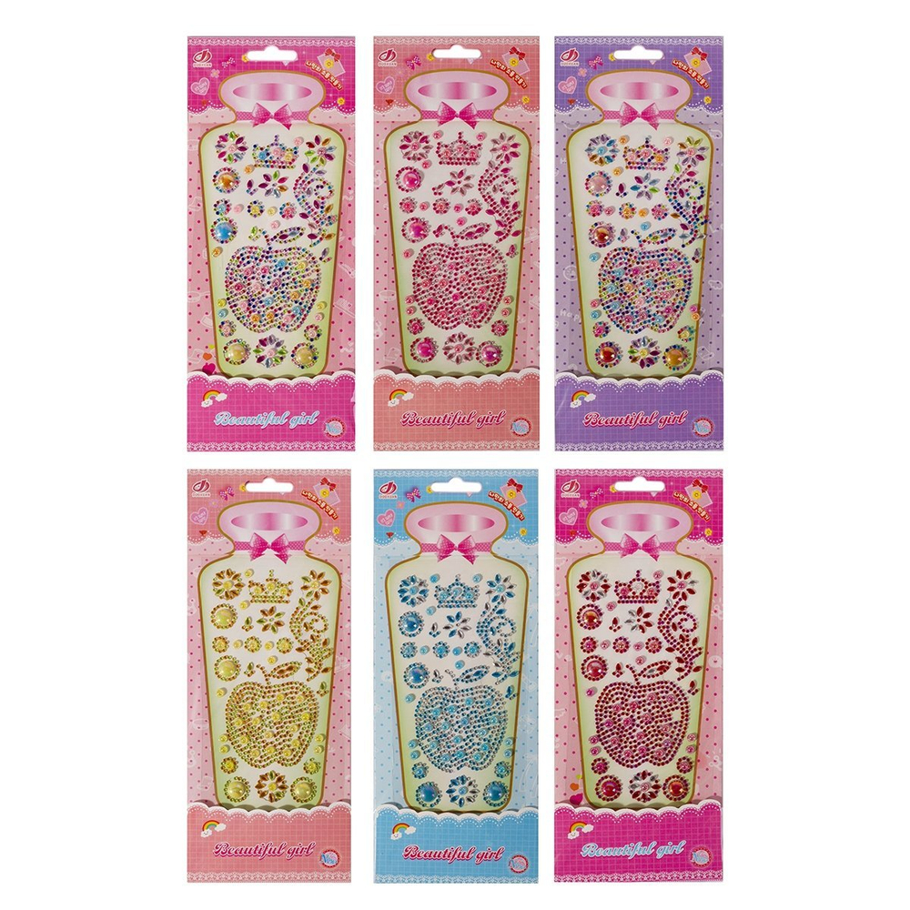 Наклейки-стразы Alingar, акриловые, "Яблочко", яблоко, цветы, корона, пакет с европодвесом