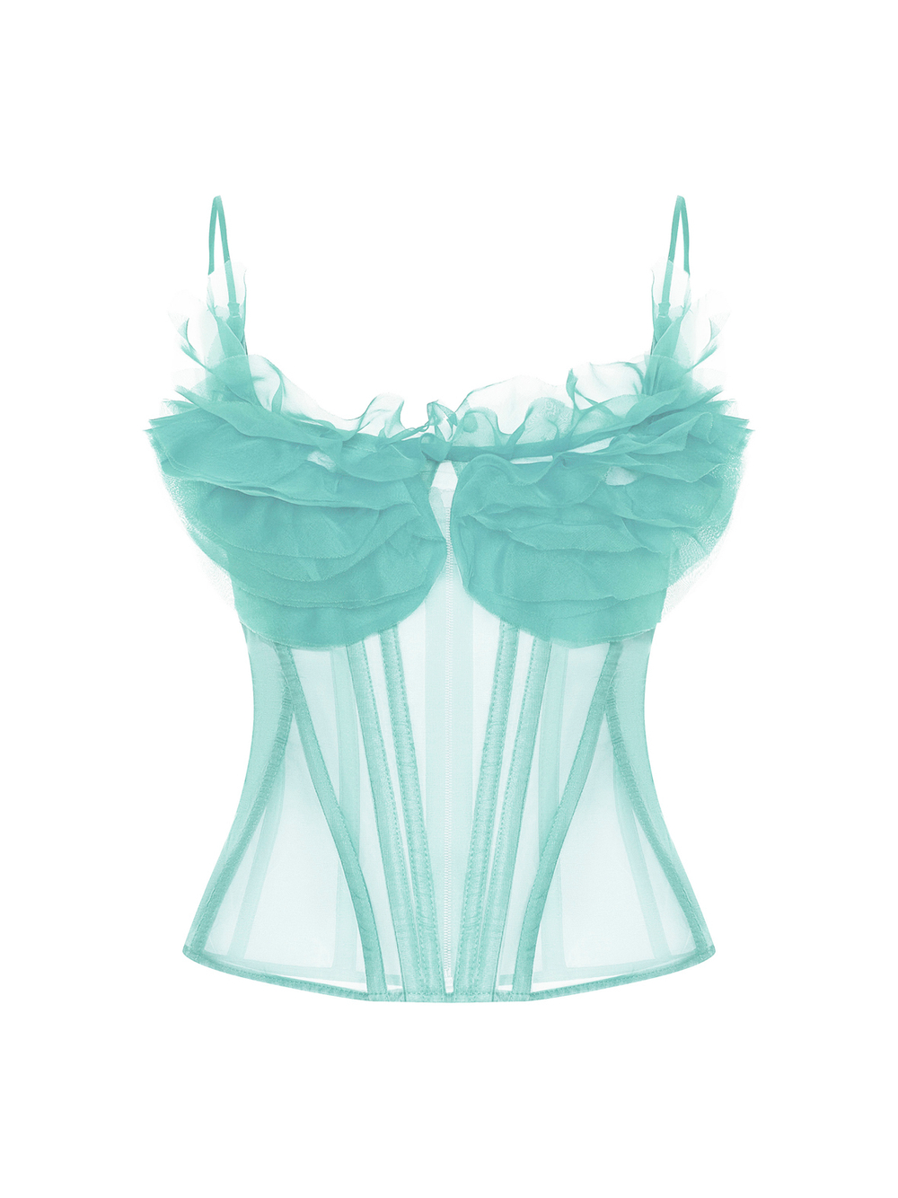 Топ-бюстье из тонкой органзы декорированный воланами