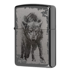 Зажигалка черная глянцевая Zippo Wolf Design с покрытием Black Ice