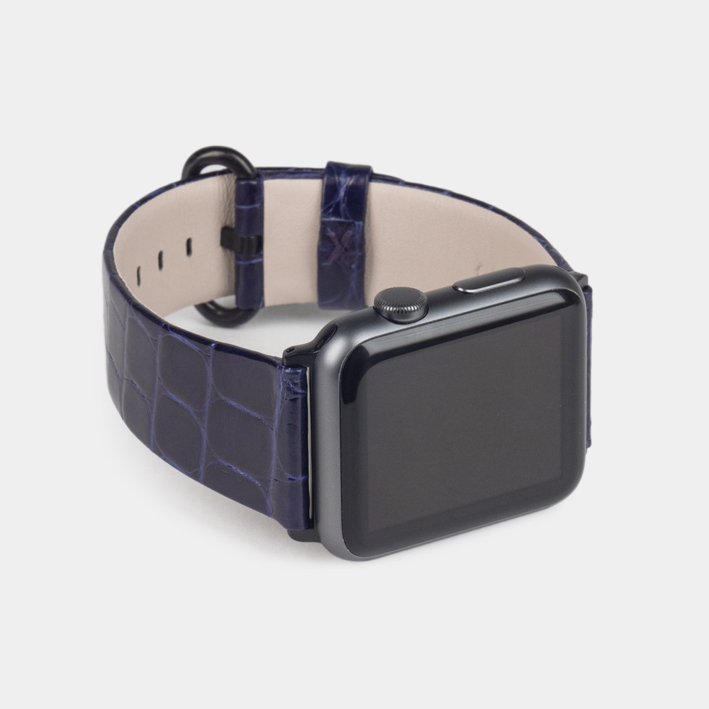 Ремешок для Apple Watch 44/45/46 mm из кожи аллигатора, цвета синий лак