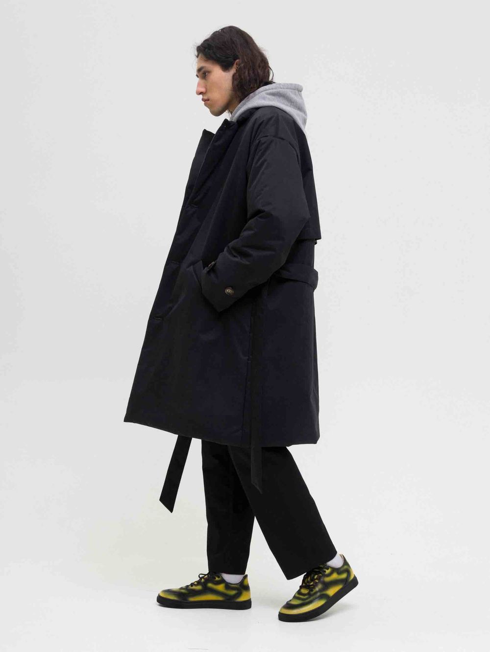 Плащ FOS Утепленный Средней длины Мужской Черный