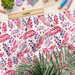 Ткань поплин розовые фиолетовые листья стемпинг