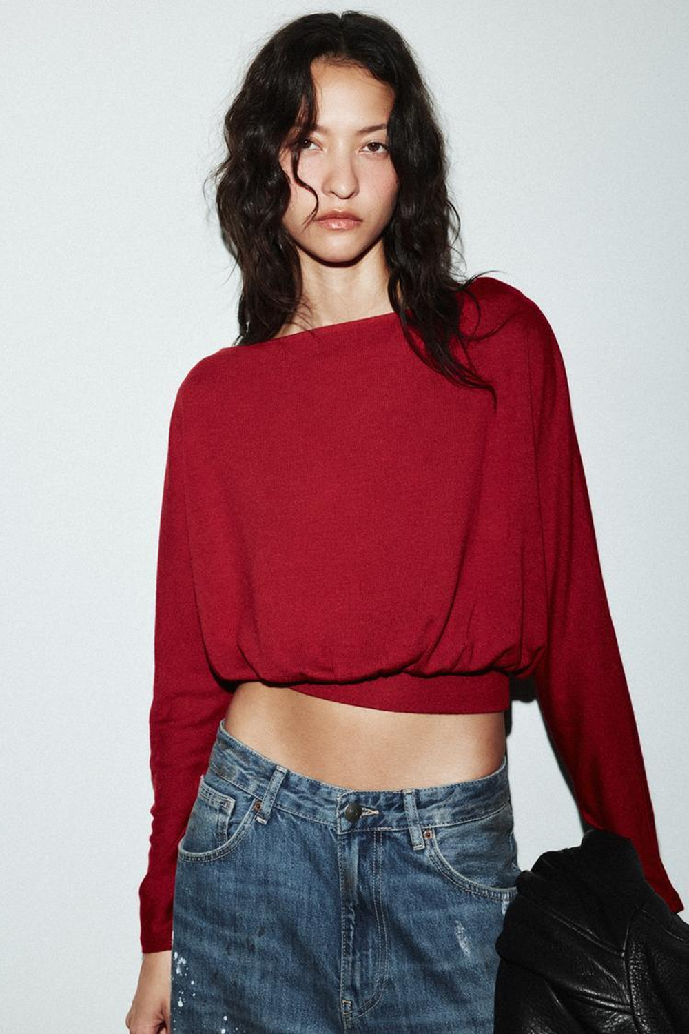 ZARA МЯГКИЙ СВИТЕР С ДЛИННЫМИ РУКАВАМИ, ТЕМНО-РОЗОВЫЙ