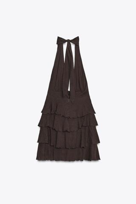 ZARA КОРОТКОЕ ПЛАТЬЕ С ОБОРАМИ, КОРИЧНЕВЫЙ