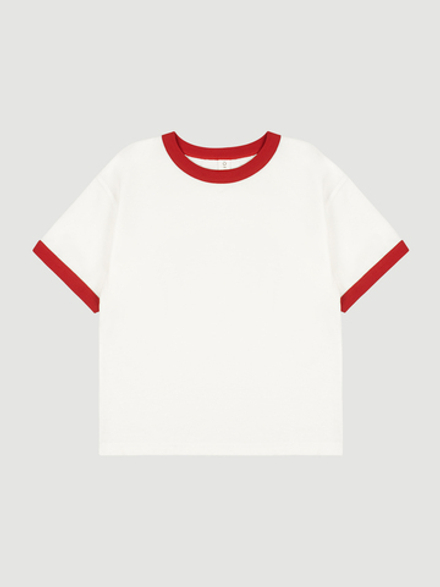 Футболка с контрастной окантовкой Mjölk Ecru/Cranberry
