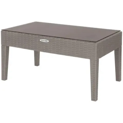 Столик журнальный прямоугольный RATTAN OLA DOM со стеклом серый 920х450мм