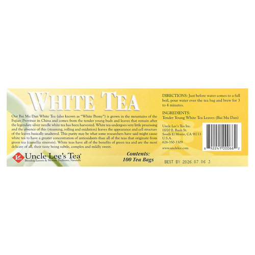 Uncle Lee's Tea, Legends of China, белый чай, 100 чайных пакетиков, 150 г (5,29 унции)