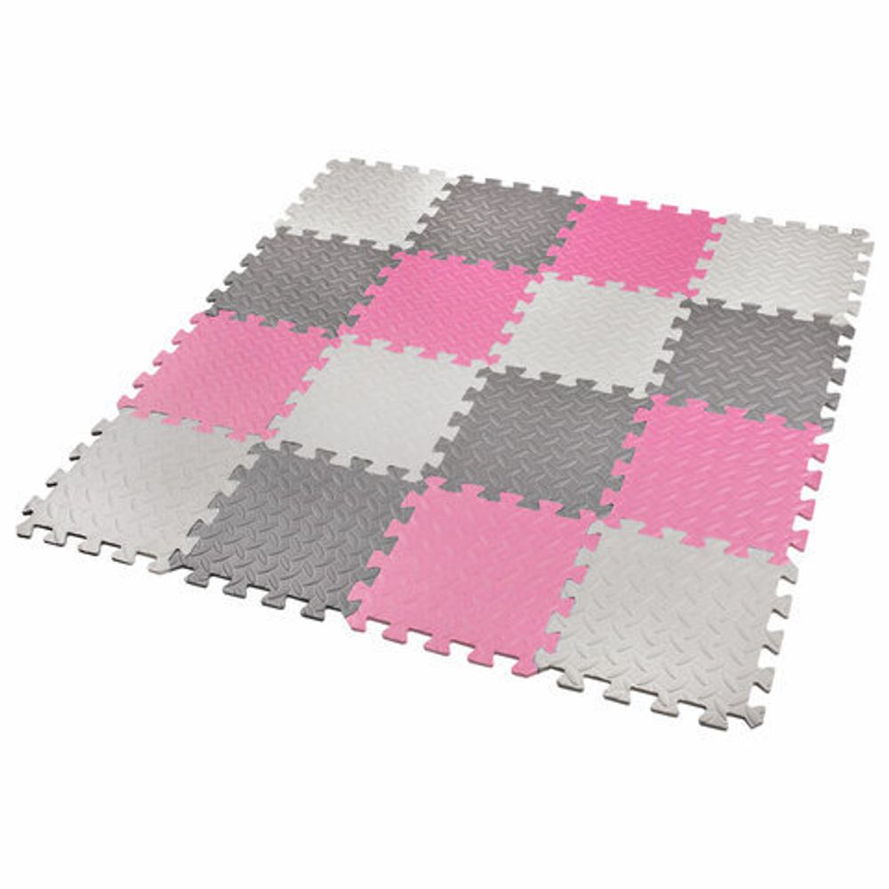 Коврик-пазл напольный 1,2х1,2 м, 16 шт., 30х30 см, толщина 1 см, серый, розовый, светло-серый, ЮНЛАНДИЯ, 664815