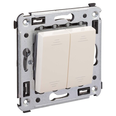 Выключатель двухклавишный в стену, "Avanti", "Ванильная дымка"