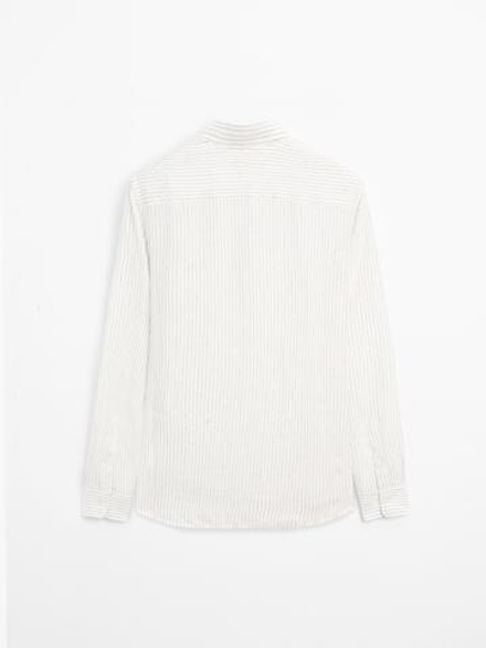 Massimo Dutti Полосатая льняная рубашка приталенного кроя, белый