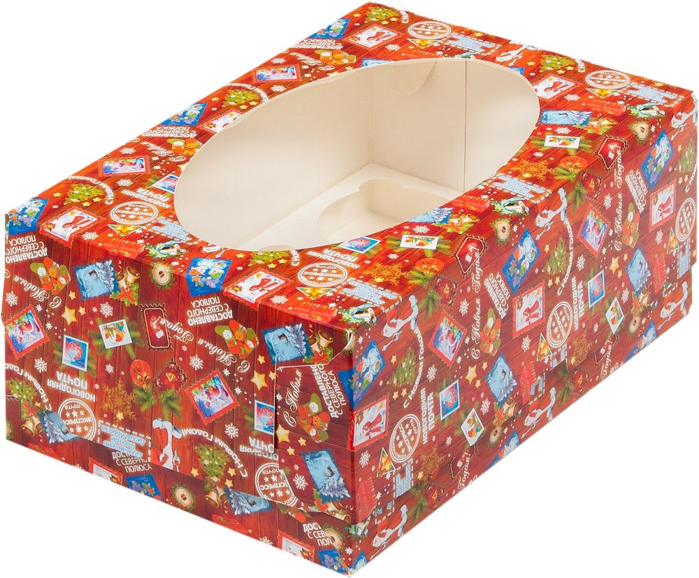 Коробка для 6 капкейков "Новогодняя почта", с окном