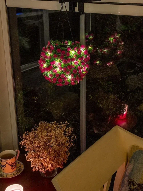 Декоративное подвесное кашпо для сада / фонарь садовый на солнечной батарее "Цветочный шар Азалия" ЧУДЕСНЫЙ САД