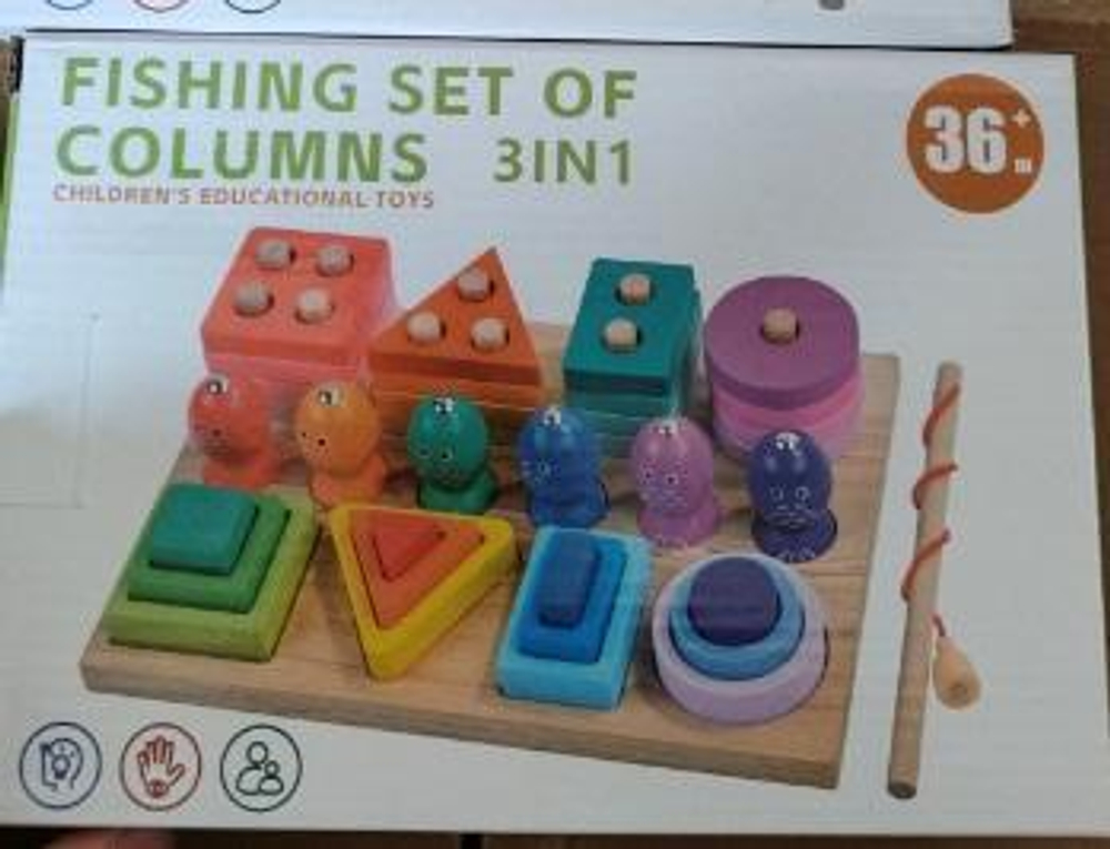 Развивающая игрушка 4 в 1 деревянная (2 вида сортер, 2 рыбалка), коробка C-41643
