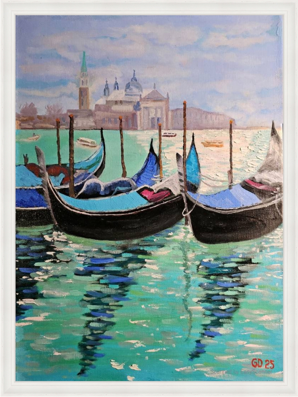 Картина авторская маслом на холсте 33х46 см на стену для интерьера "Венецианские гондолы"