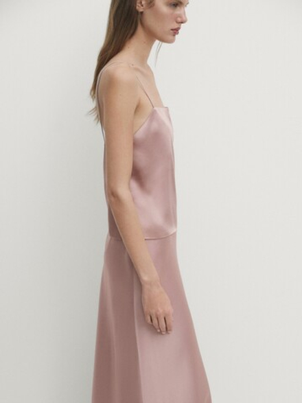 Massimo Dutti Атласный топ на бретелях, розовый