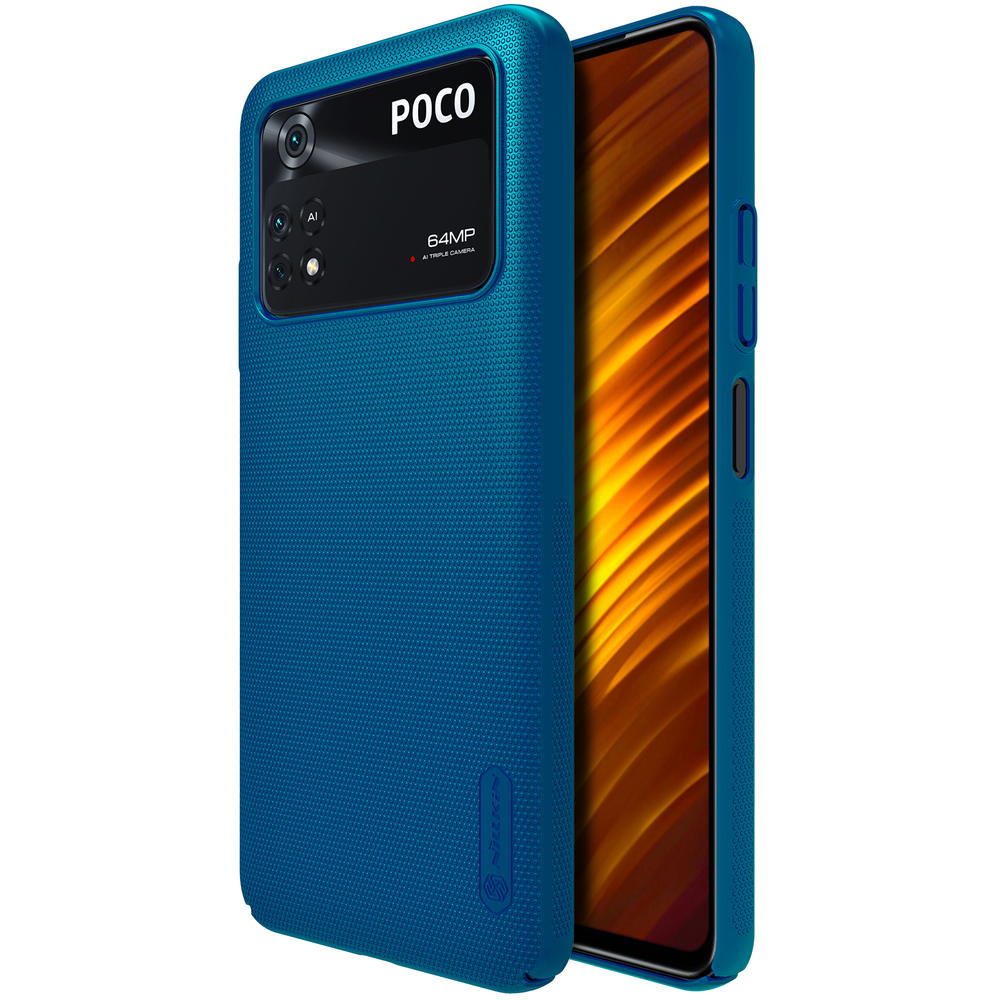 Тонкий жесткий чехол синего цвета (Peacock Blue) для Xiaomi Poco M4 Pro 4G от Nillkin, серия Super Frosted Shield