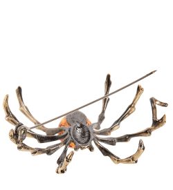 AM-2034 Брошь «Паук степной» (латунь, янтарь)