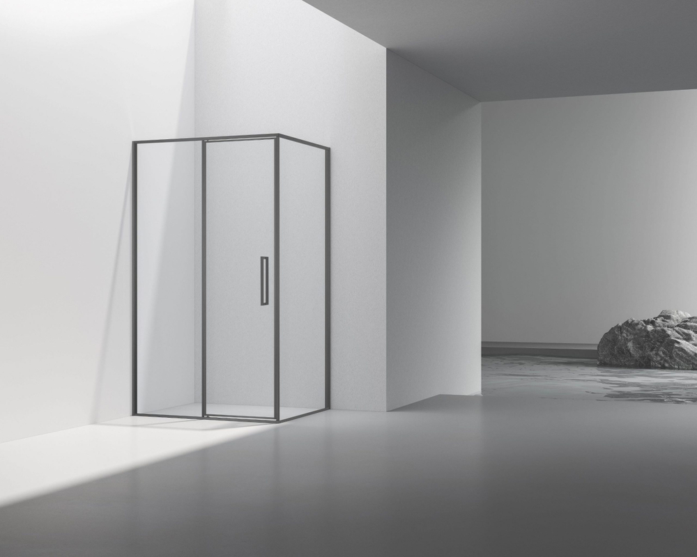 Душевой уголок Slim 8mm VSR-4SLP9012CLGM, 1200*900, вороненая сталь, стекло прозрачное