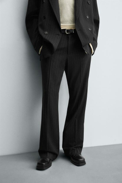 ZARA БРЮКИ В ПОЛОСКУ, ТЕМНО-СЕРЫЙ