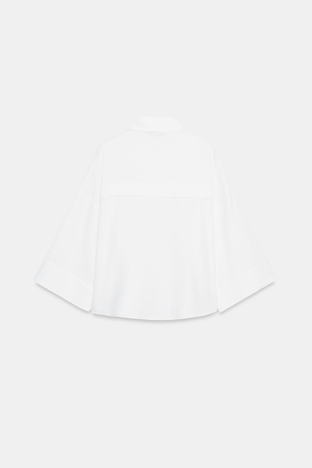 ZARA РУБАШКА ИЗ СМЕСОВОГО ЛЬНА С ШИРОКИМИ РУКАВАМИ, БЕЛЫЙ