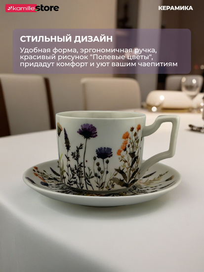 Чайный набор 250 мл. 12 предметов, Полевые цветы, керамика